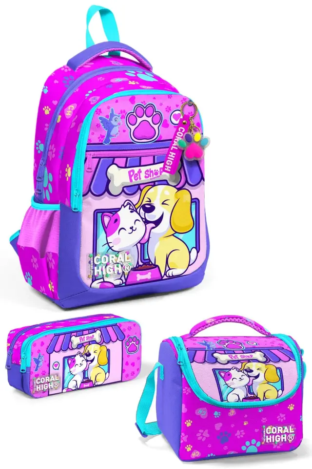 Coral High Kids Kedi Köpek Desenli 3’lü Okul Çanta Seti SET0123646 Adet