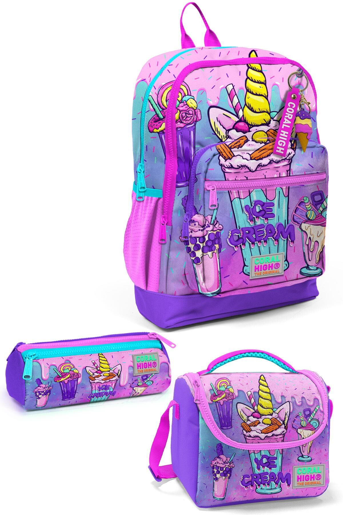 Coral High Kids Pembe Mor Milkshake Dondurma 3'lü Desenli Okul Sırt Çantası 23749 Adet