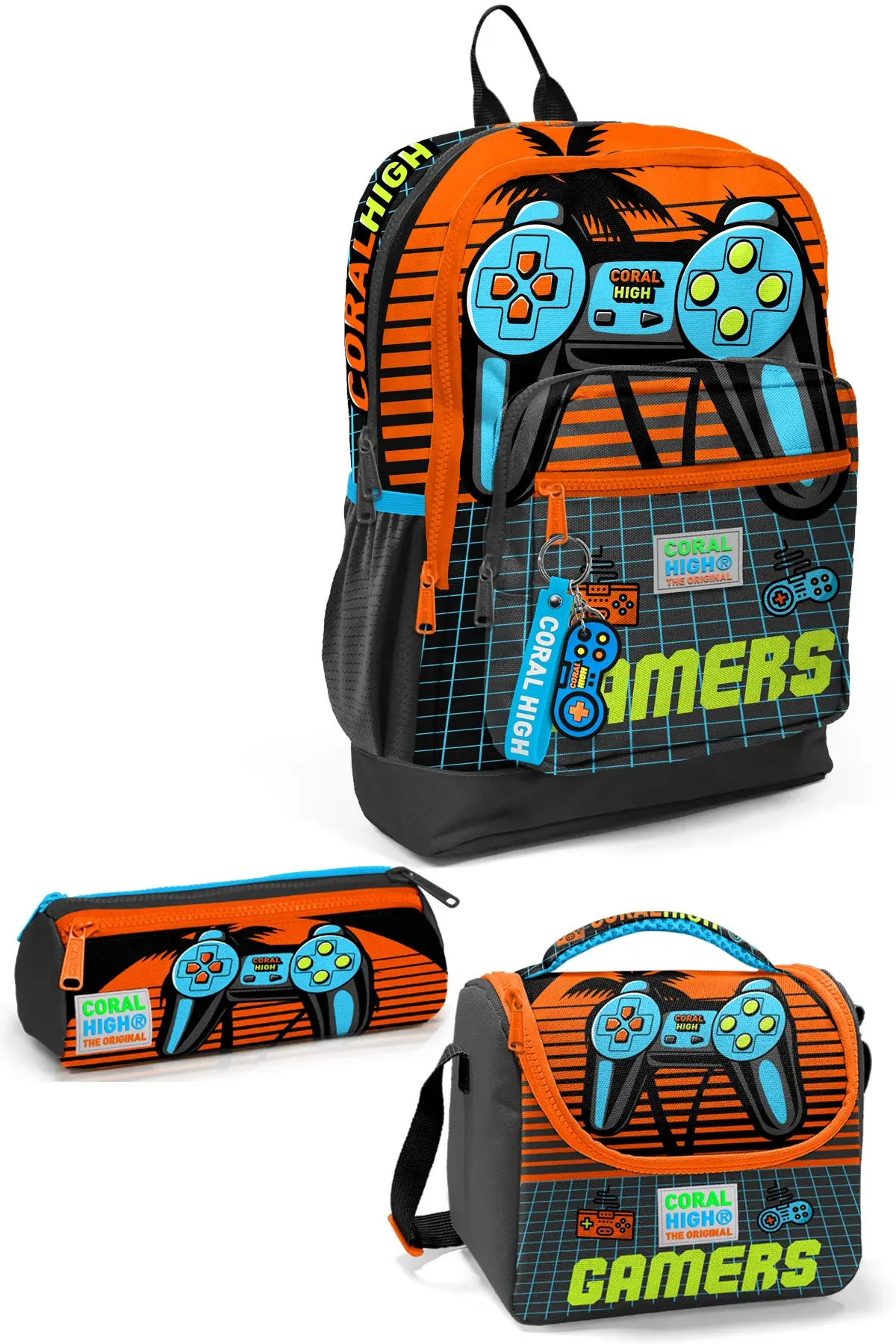 oral High Kids Gri Turuncu Gamer Desenli 3’lü Okul Çanta Seti SET0123746 Adet