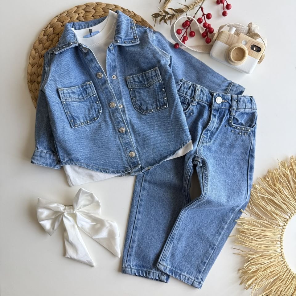 Zımbalı Denim Takım