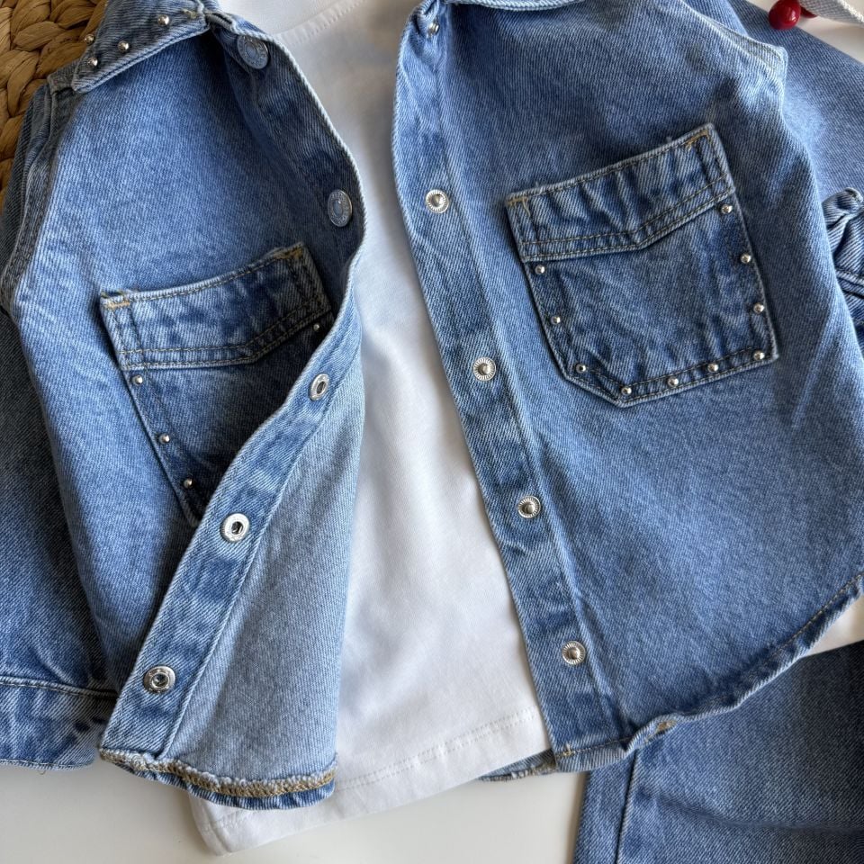 Zımbalı Denim Takım