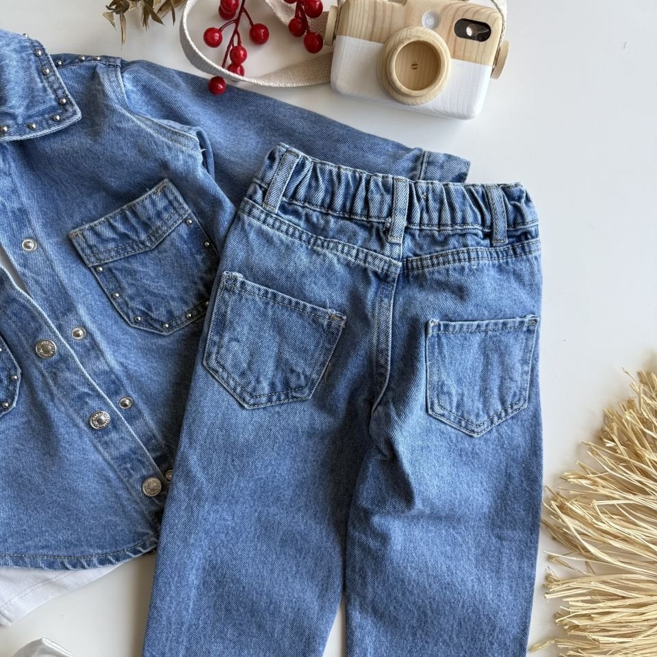 Zımbalı Denim Takım