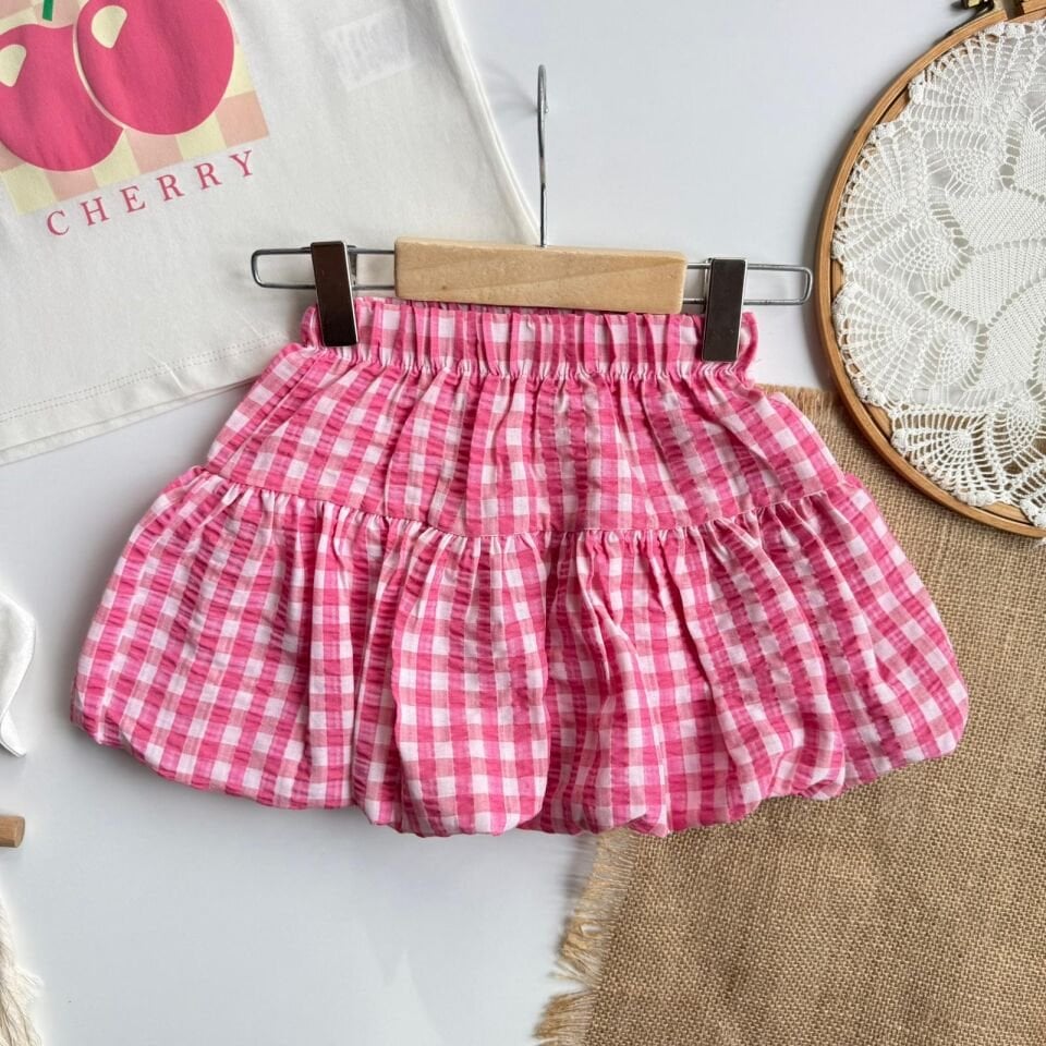 Kirazli Balon Etek Elbise 6-7 YAŞ