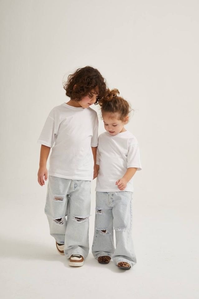 Unisex Yırtık Jean