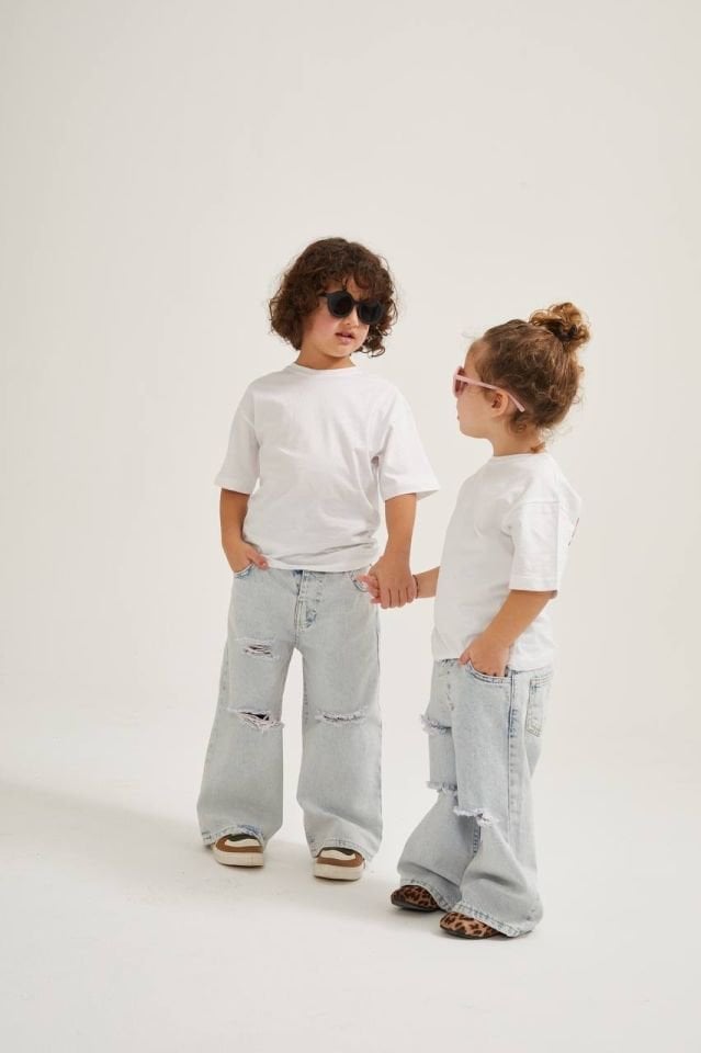 Unisex Yırtık Jean