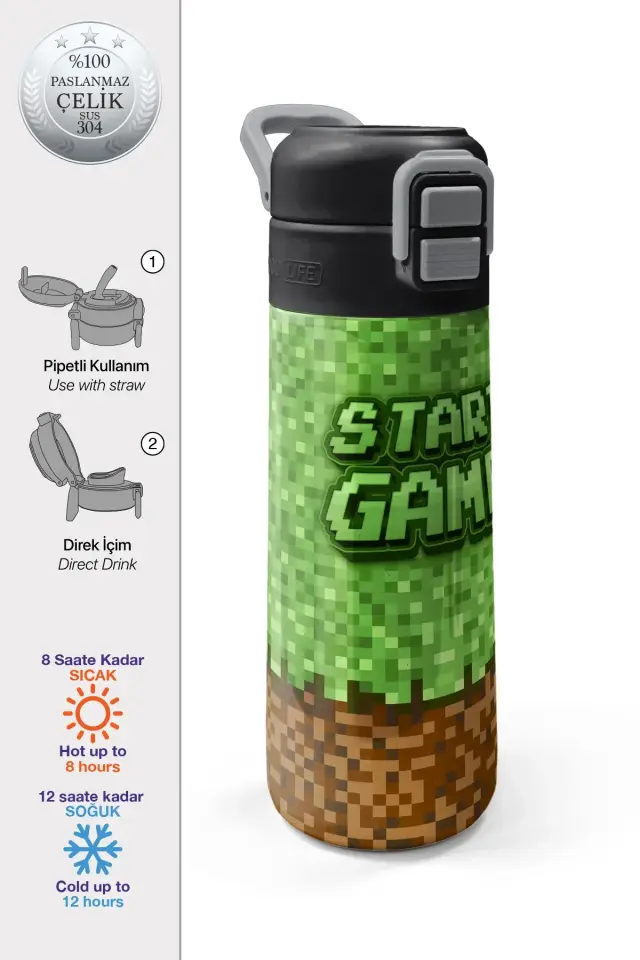 Coral High Craft Desenli Katlanır Ağızlıklı Çelik Termos 500 ml Adet