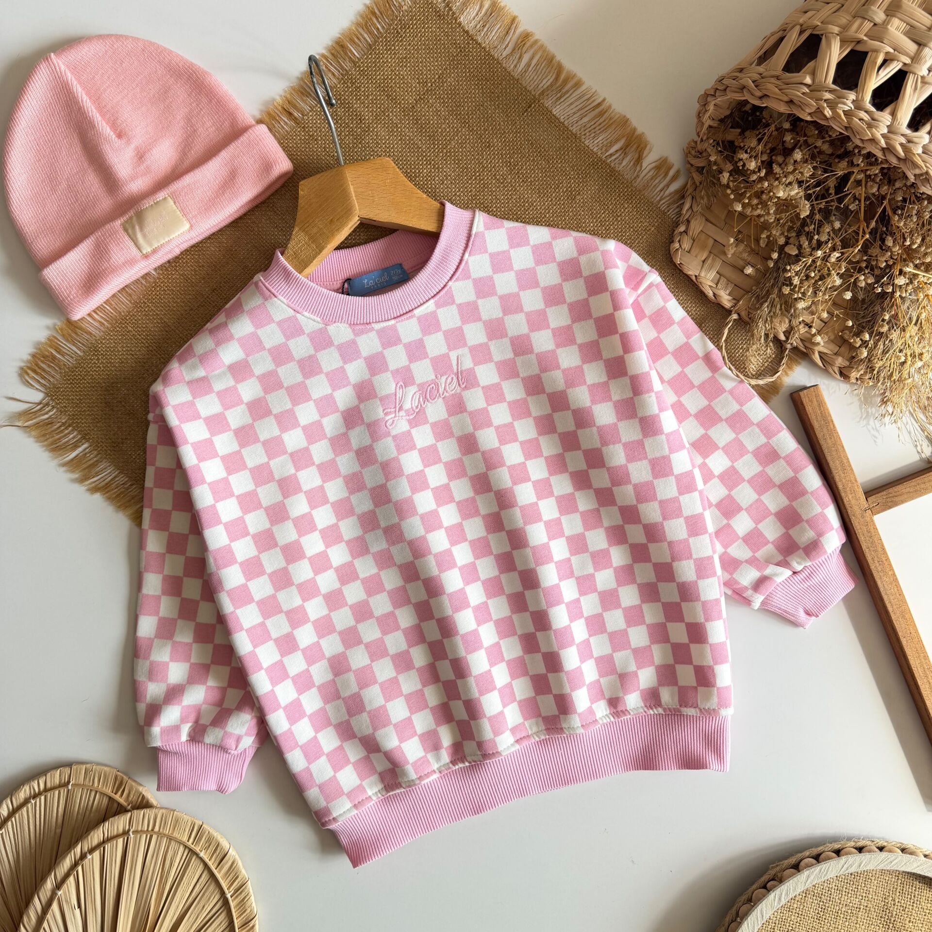 Dama Desenli Pembe Sweat 5-6 YAŞ