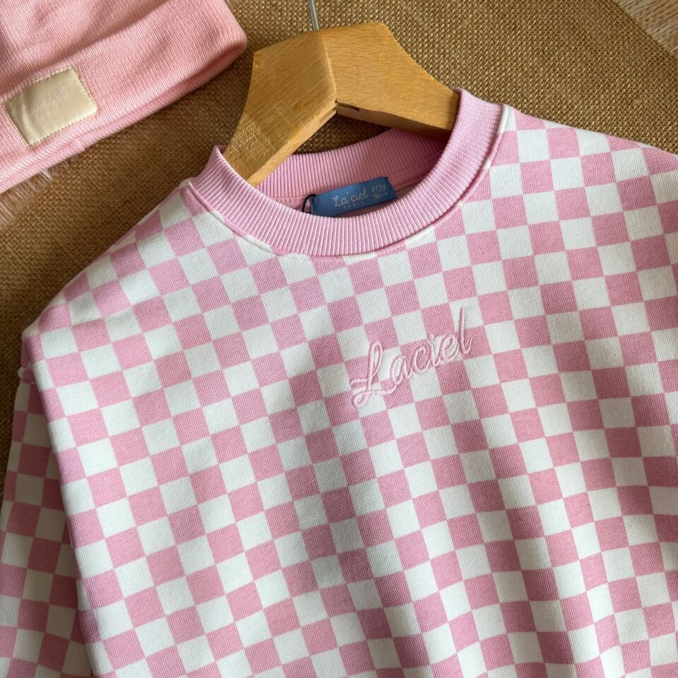 Dama Desenli Pembe Sweat 5-6 YAŞ