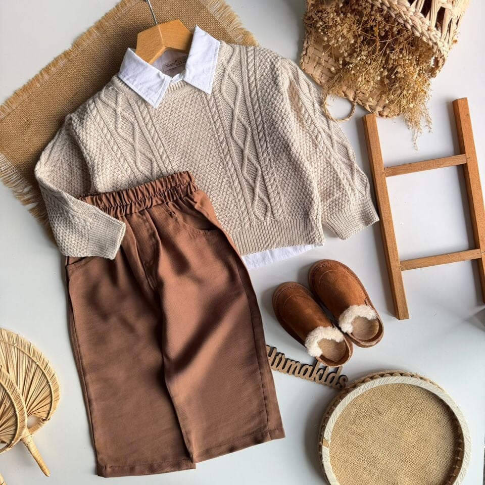 3'lü Triko Set Krem 9-10 YAŞ