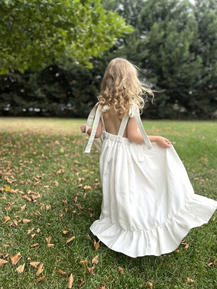 Özel Üretim Keten Krem Elbise 9-10 YAŞ