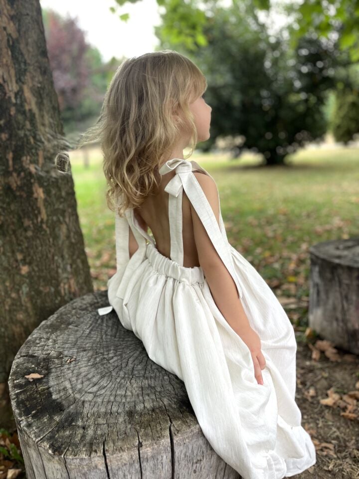 Özel Üretim Keten Krem Elbise 9-10 YAŞ