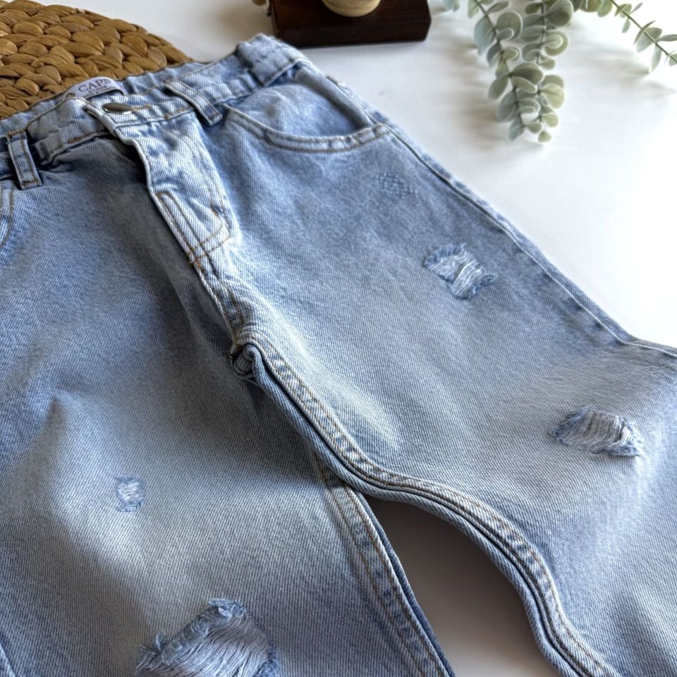 Denim Unisex Yırtık Paça Jean