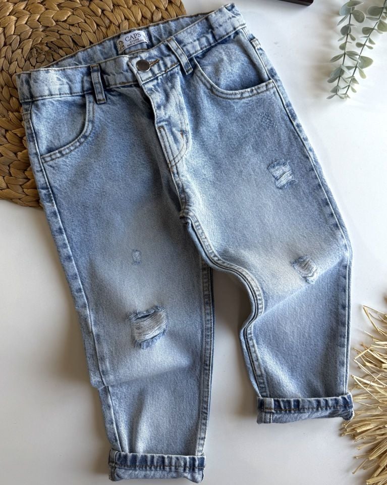 Denim Unisex Yırtık Paça Jean
