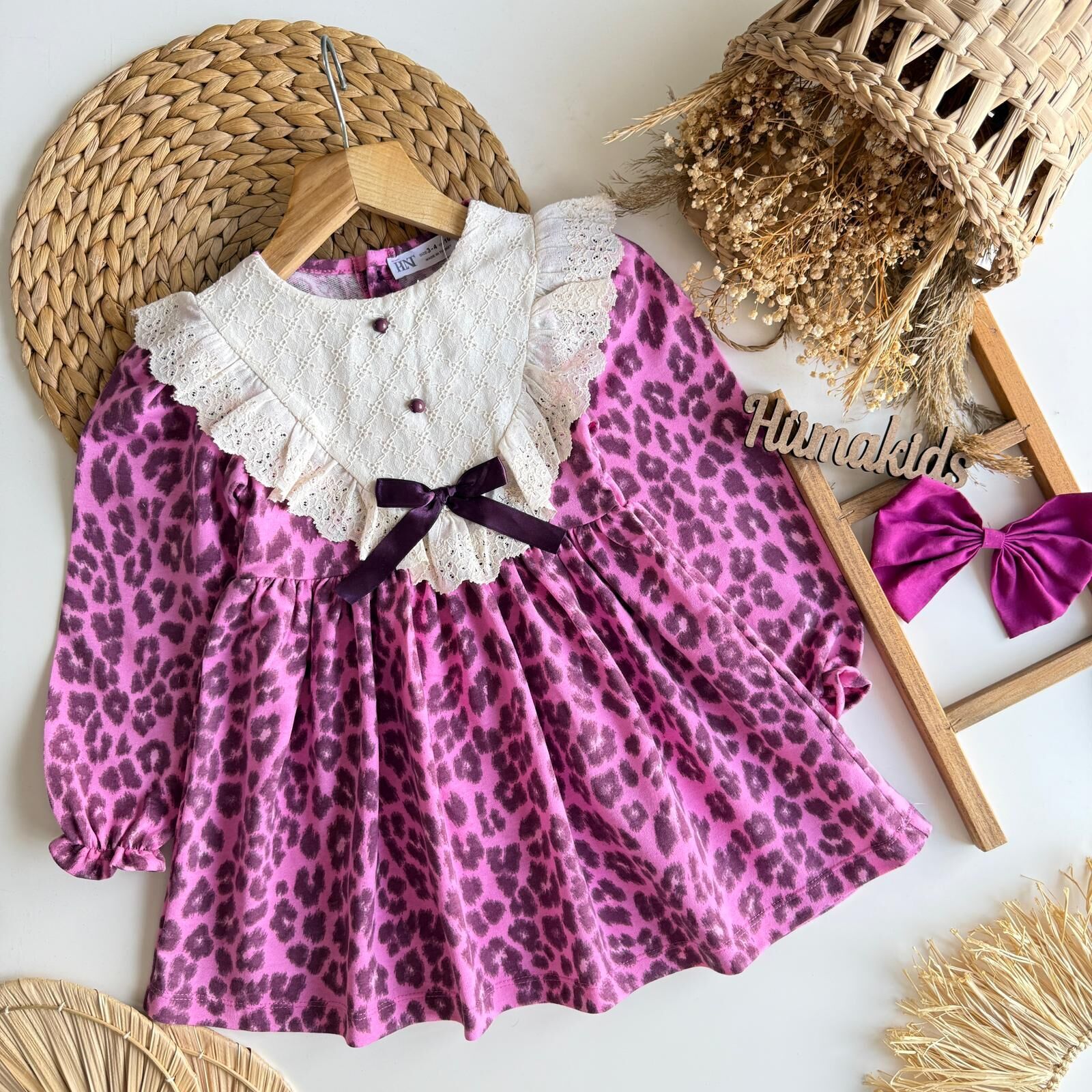 Leopar Pembe Elbise 3-4 YAŞ