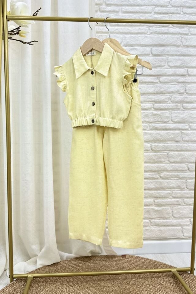 Limon Sarı %100 Keten Takım 3-4 YAŞ