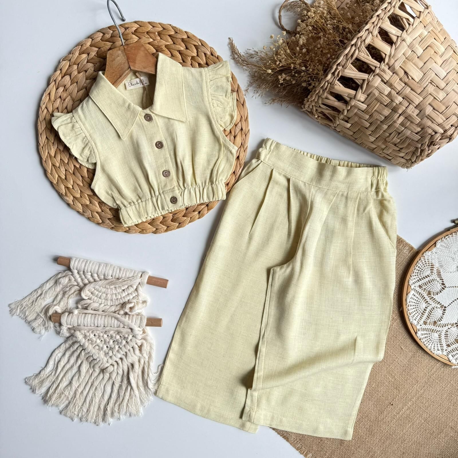 Limon Sarı %100 Keten Takım 3-4 YAŞ