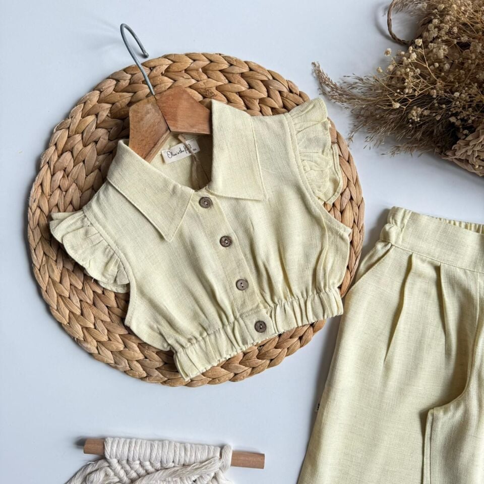 Limon Sarı %100 Keten Takım 3-4 YAŞ