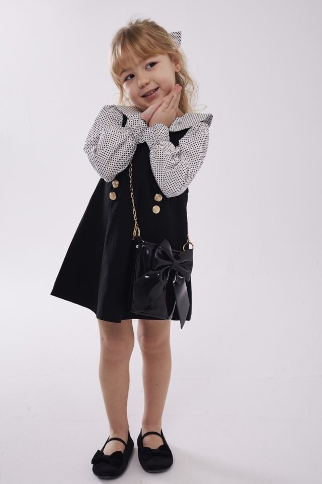 Puantıyelı Siyah Elbise (Toka Hediyeli) 2-3 YAŞ