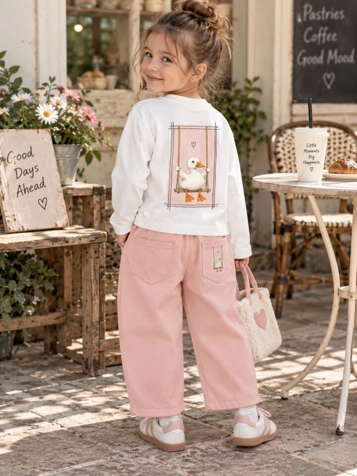 Gabardin Pantolonlu Ördek Desenli Takım 7-8 YAŞ