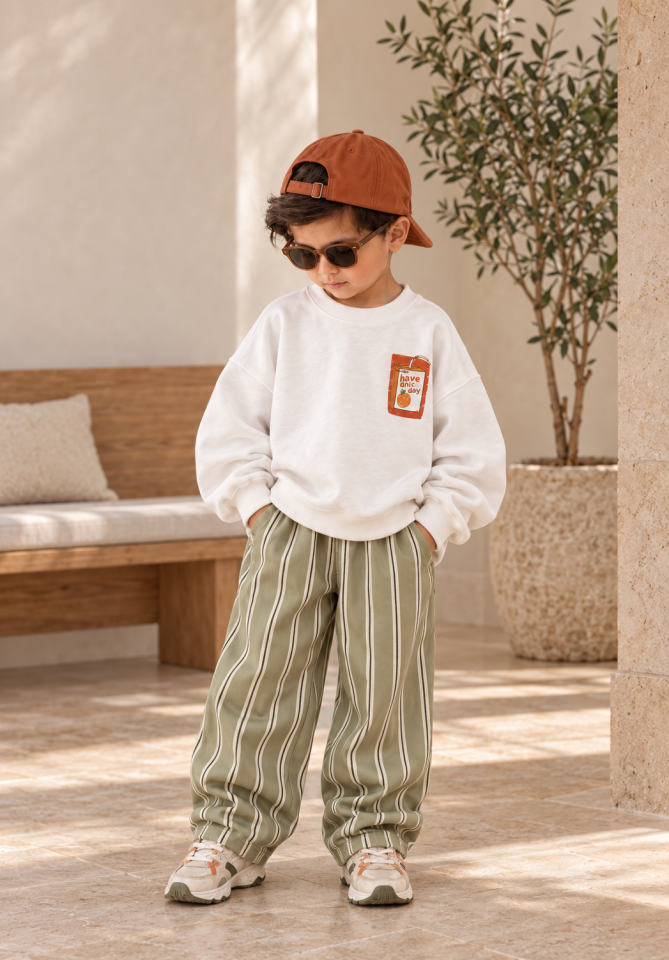 Portakala Çizgili Gabardin Pantolon Takım 9-10 YAŞ