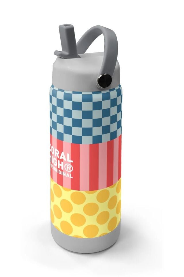Coral High Çok Renkli Dama Çizgi Puantiye Desenli Katlanır Ağızlıklı Çelik Termos 650 ml 38304 Adet