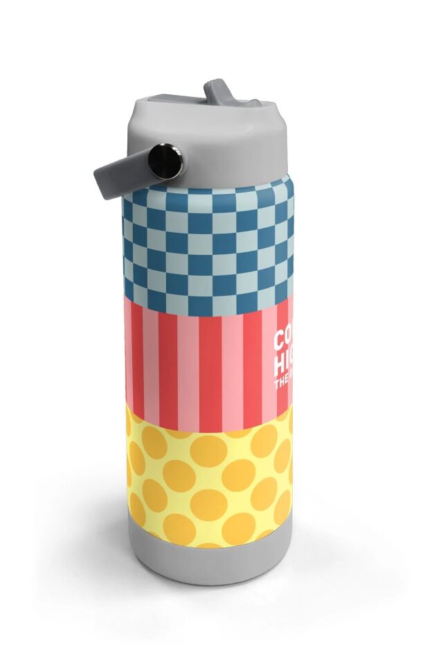 Coral High Çok Renkli Dama Çizgi Puantiye Desenli Katlanır Ağızlıklı Çelik Termos 650 ml 38304 Adet