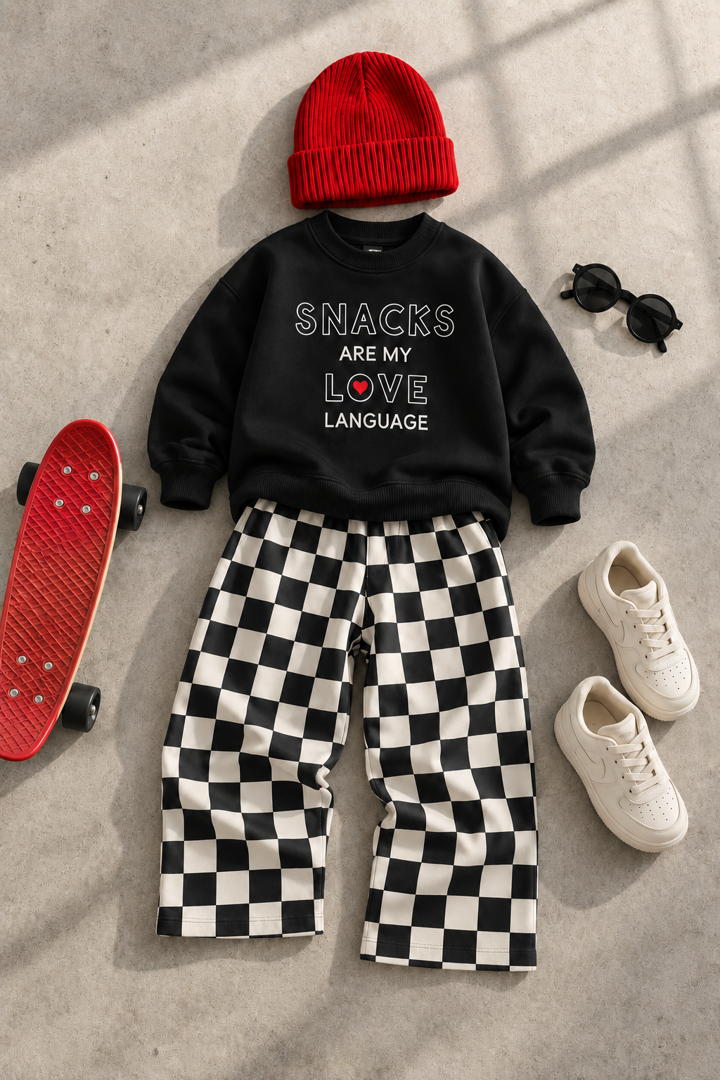 Siyah Snacks Kareli Takım(Şapka Dahil) 9-10 YAŞ