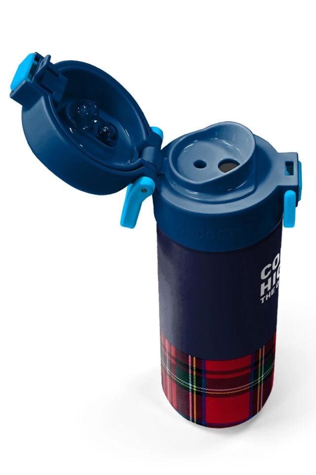 Coral High Kids Lacivert Ekose Fiyonk Desenli Pipetli ve Direkt İçim Çelik Termos 500 ml 38107 Adet