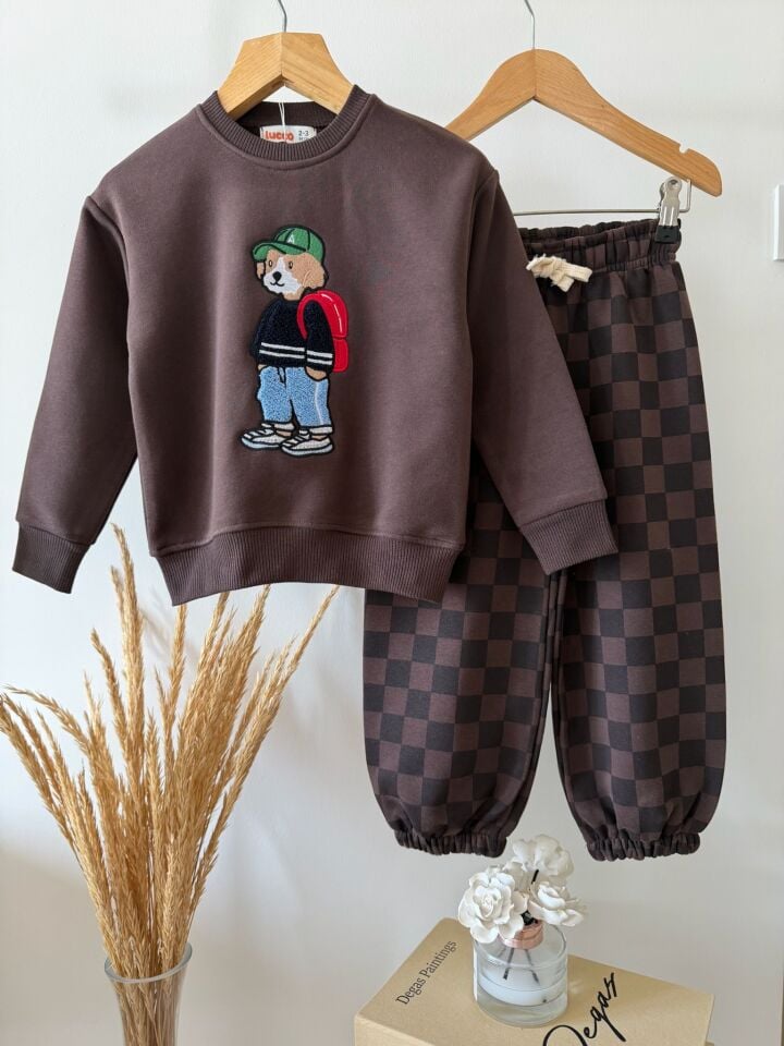 Bear İşlemeli Dama Desenli Takım 4-5 YAŞ