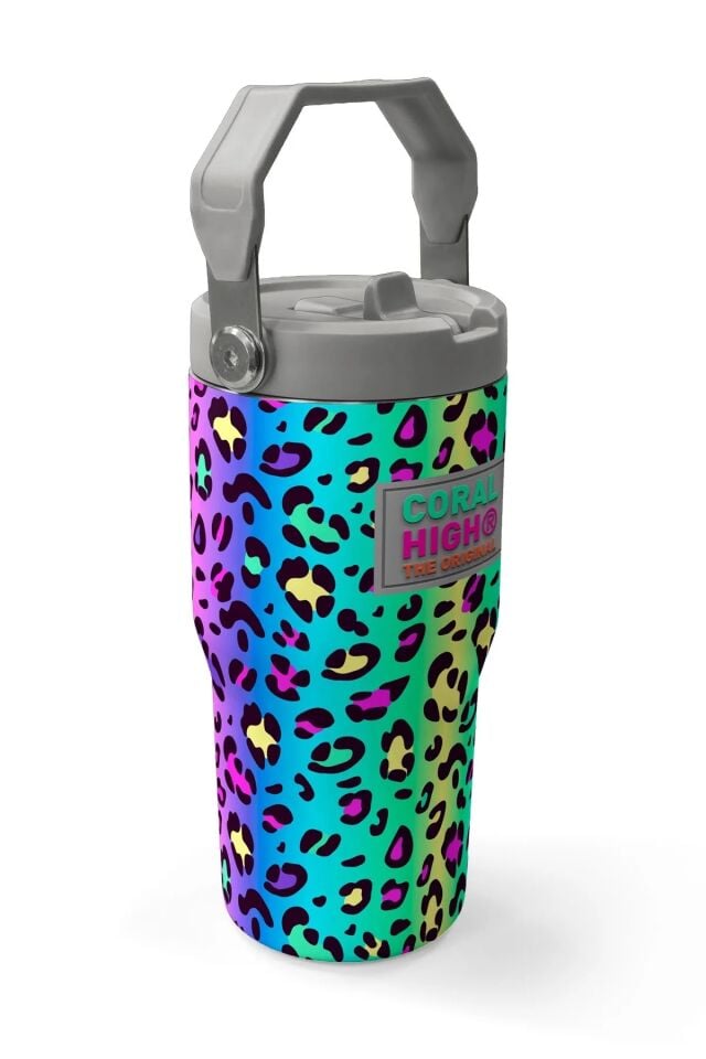 Coral High Renkli Leopar Desenli Katlanır Ağızlıklı Çelik Termos 600 ml 38911 Adet
