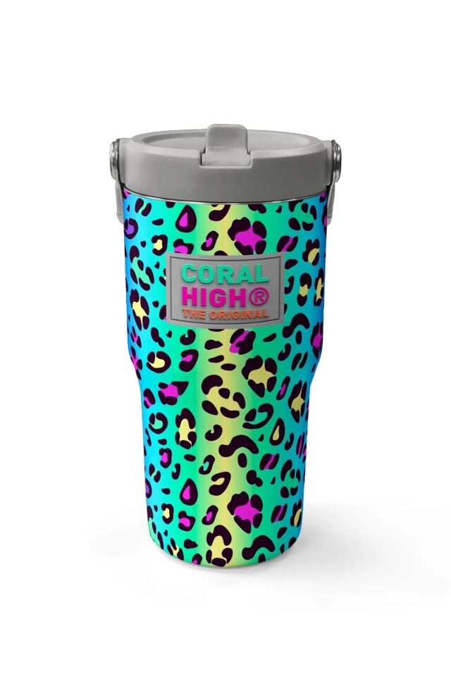 Coral High Renkli Leopar Desenli Katlanır Ağızlıklı Çelik Termos 600 ml 38911 Adet