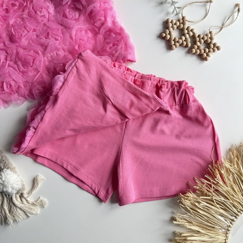 Gül Detaylı Pembe Etekli Takım