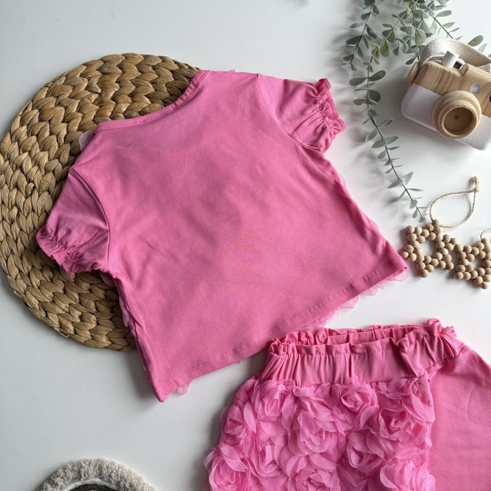 Gül Detaylı Pembe Etekli Takım