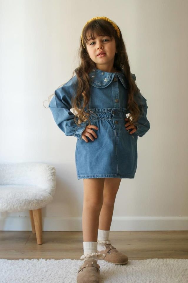 Denim Koyu Etekli Takım