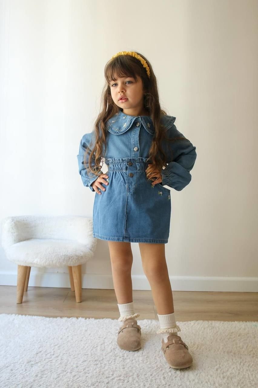 Denim Koyu Etekli Takım