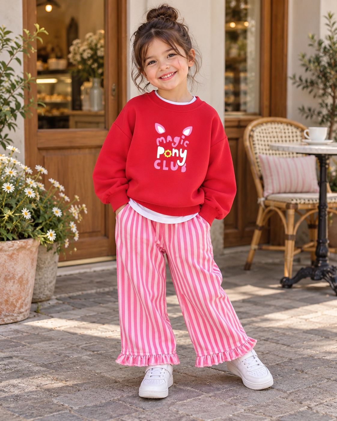 Ponny Detaylı Gabardin Pantolonlu Kırmızı Takım 7-8 YAŞ