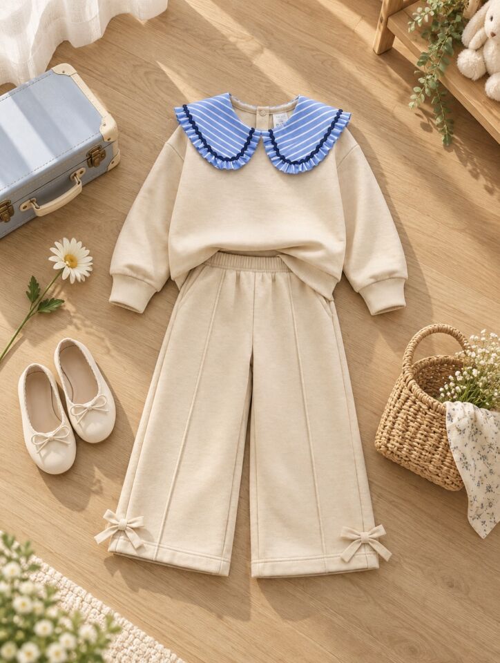 Bebe Yaka Krem Kız Takım 9-10 YAŞ