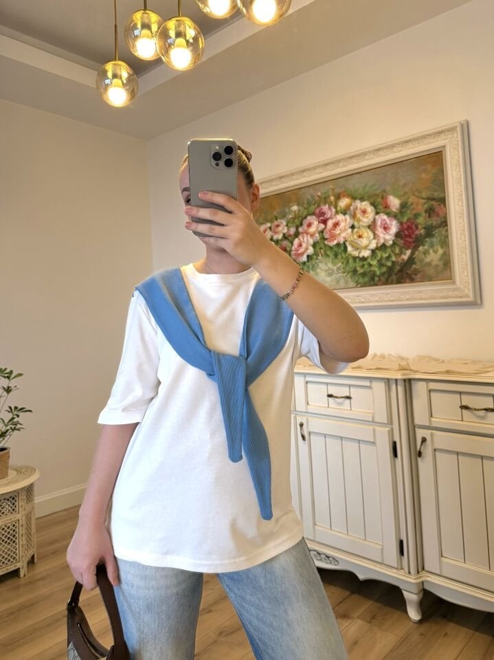 Şal Bağlama Detaylı Kadın Tişört M