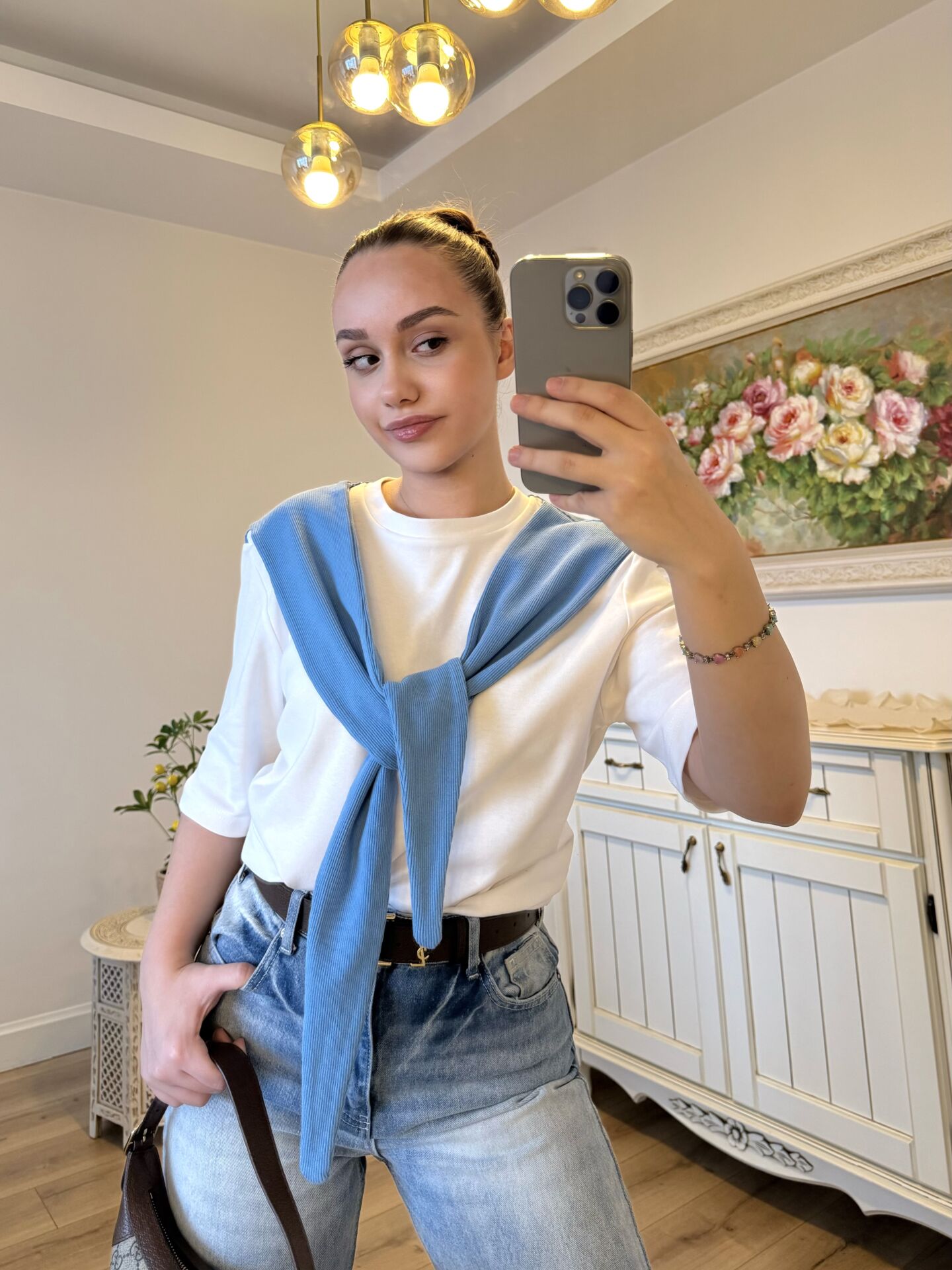 Şal Bağlama Detaylı Kadın Tişört M