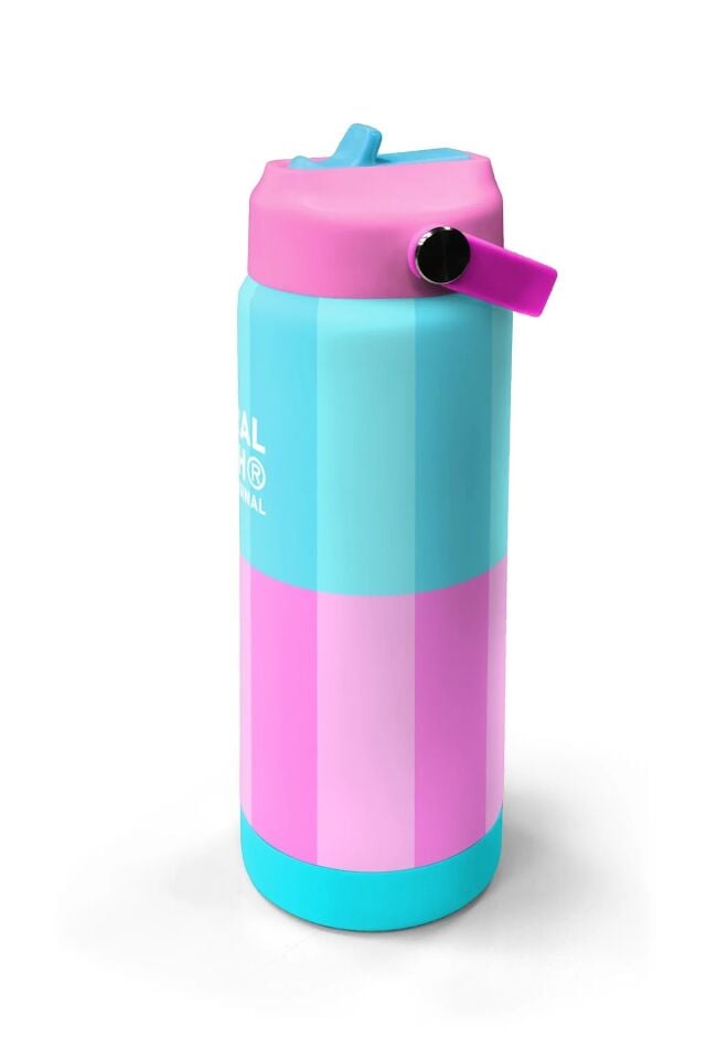 Coral High Turkuaz Pembe Çizgili Desenli Katlanır Ağızlıklı Çelik Termos 650 ml 38381 Adet