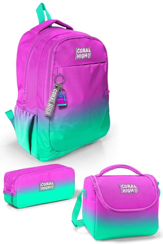 Coral High Kids Pembe Su Yeşili Renk Geçişli Üç Bölmeli Okul Sırt Çantası 23664 Adet