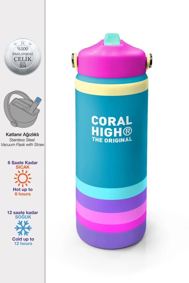 Coral High Pembe Pastel Renkli Katlanır Ağızlıklı Çelik Termos 650 ml 38379 Adet