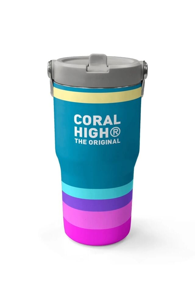 Coral High Renkli Çizgi Desenli Katlanır Ağızlıklı Çelik Termos 600 ml 38910 Adet