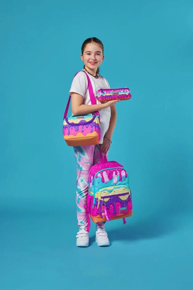 Coral High Kids Pembe Rengarenk Dondurma Desenli 3’lü Okul Çanta Seti SET0123731 Adet