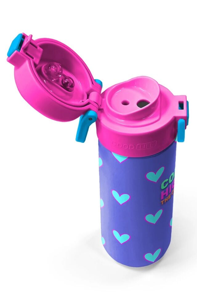 Coral High Kids Lavanta Pembe Kalp Desenli Pipetli ve Direkt İçim Çelik Termos 500 ml 31922 Adet