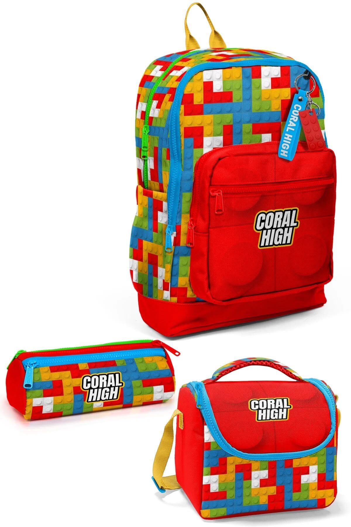 Coral High Renkli Blok Desenli 3 lü Okul Çanta Seti SET0123775 Adet