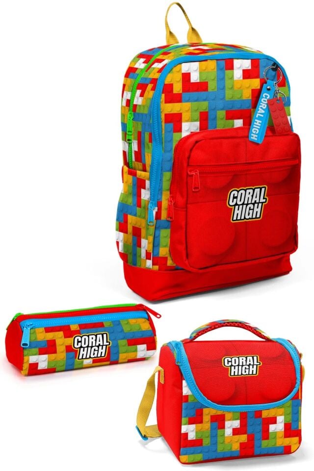 Coral High Renkli Blok Desenli 3 lü Okul Çanta Seti SET0123775 Adet