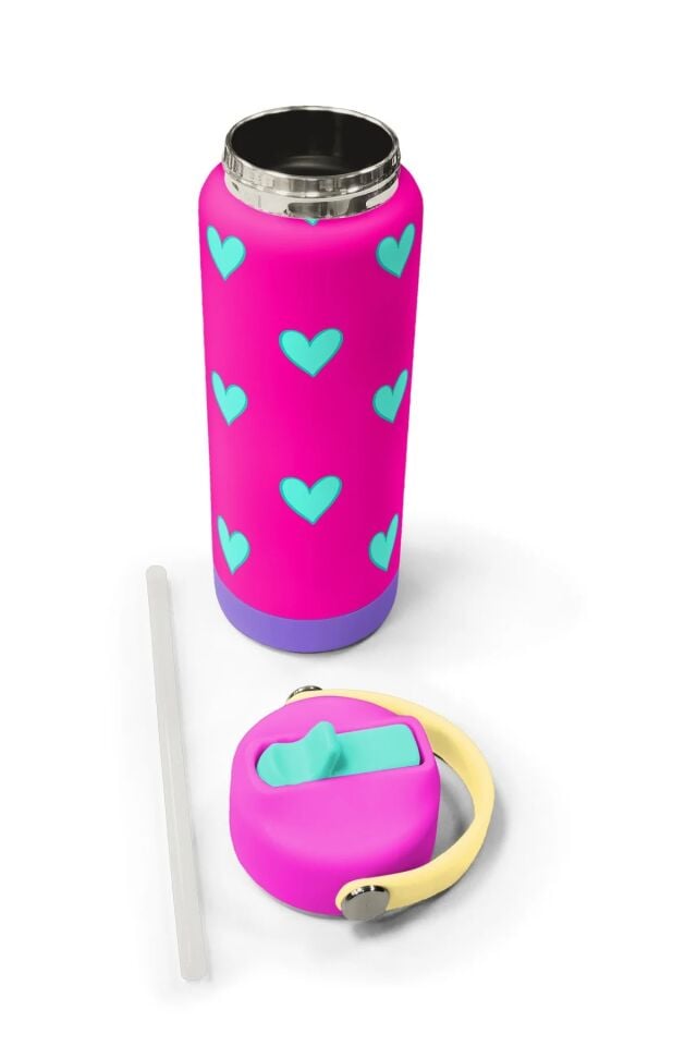 Coral High Neon Pembe Su Yeşili Kalp Katlanır Ağızlıklı Çelik Termos 650 ml 38376