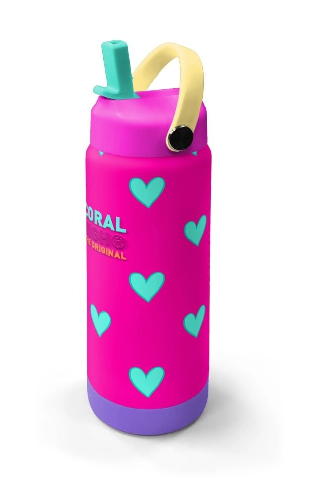 Coral High Neon Pembe Su Yeşili Kalp Katlanır Ağızlıklı Çelik Termos 650 ml 38376