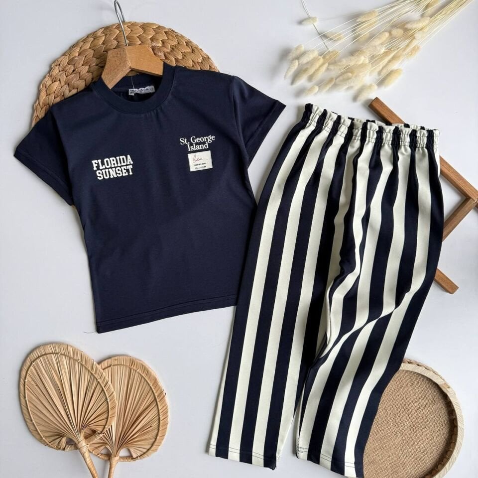 Lacivert Çizgi Baskılı Takım 9-10 YAŞ